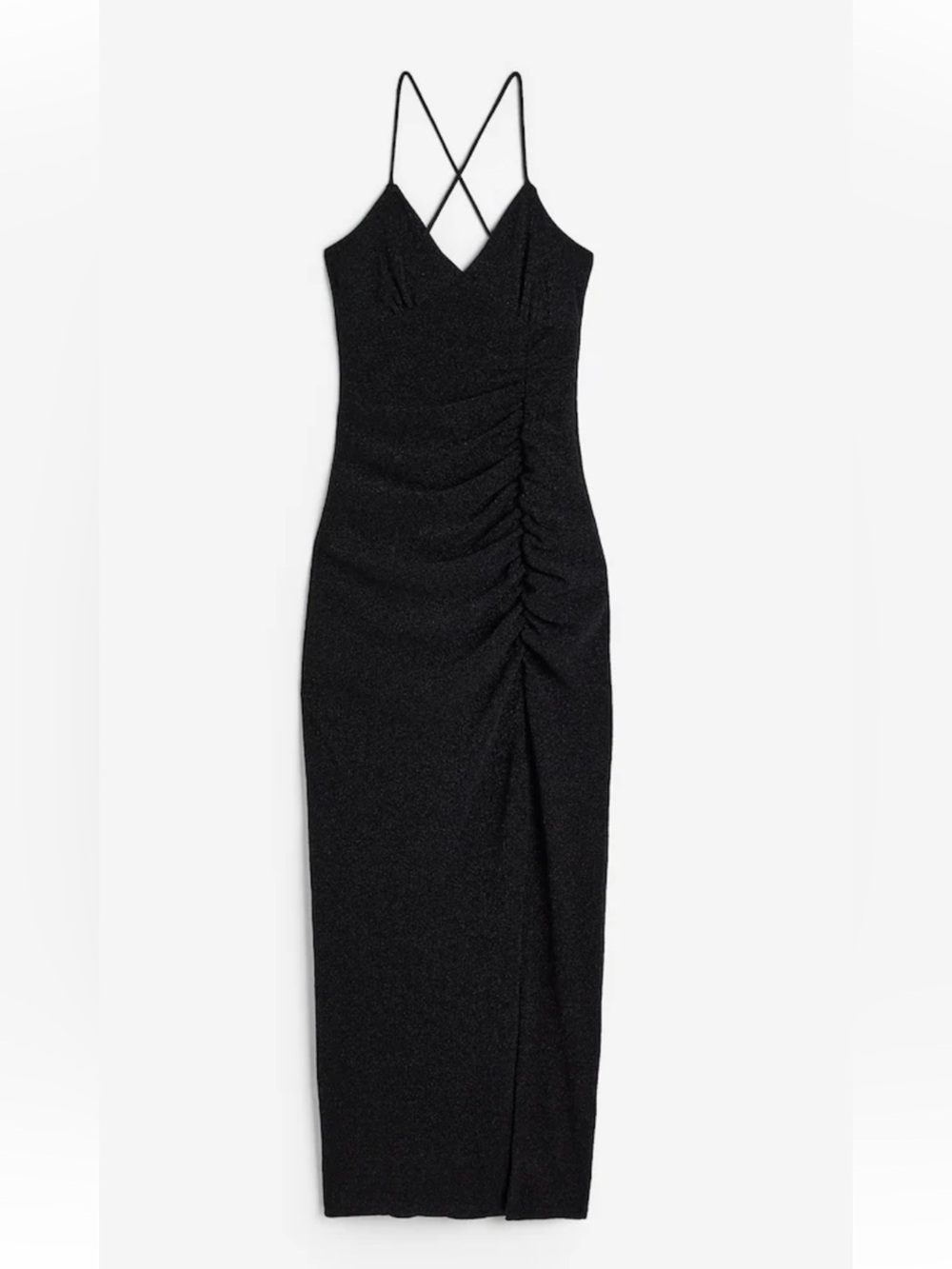 H&M Black Ruched Side Maxi Dress with Spaghetti Straps